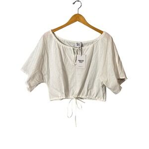 Princess Polly White Tie-Front Linen Blend Crop‎ Top